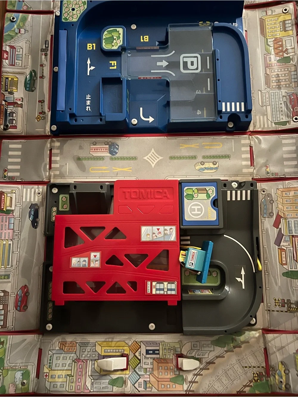 Red and Blue Multi-Level Vehicle Playset